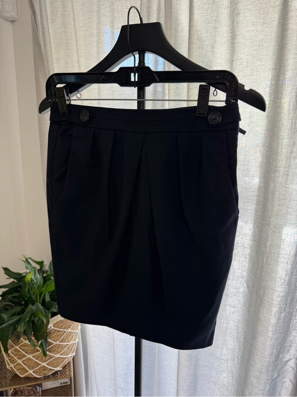 Classic Black Pencil Skirt with Button-Tab Waist | USA Sz SMALL